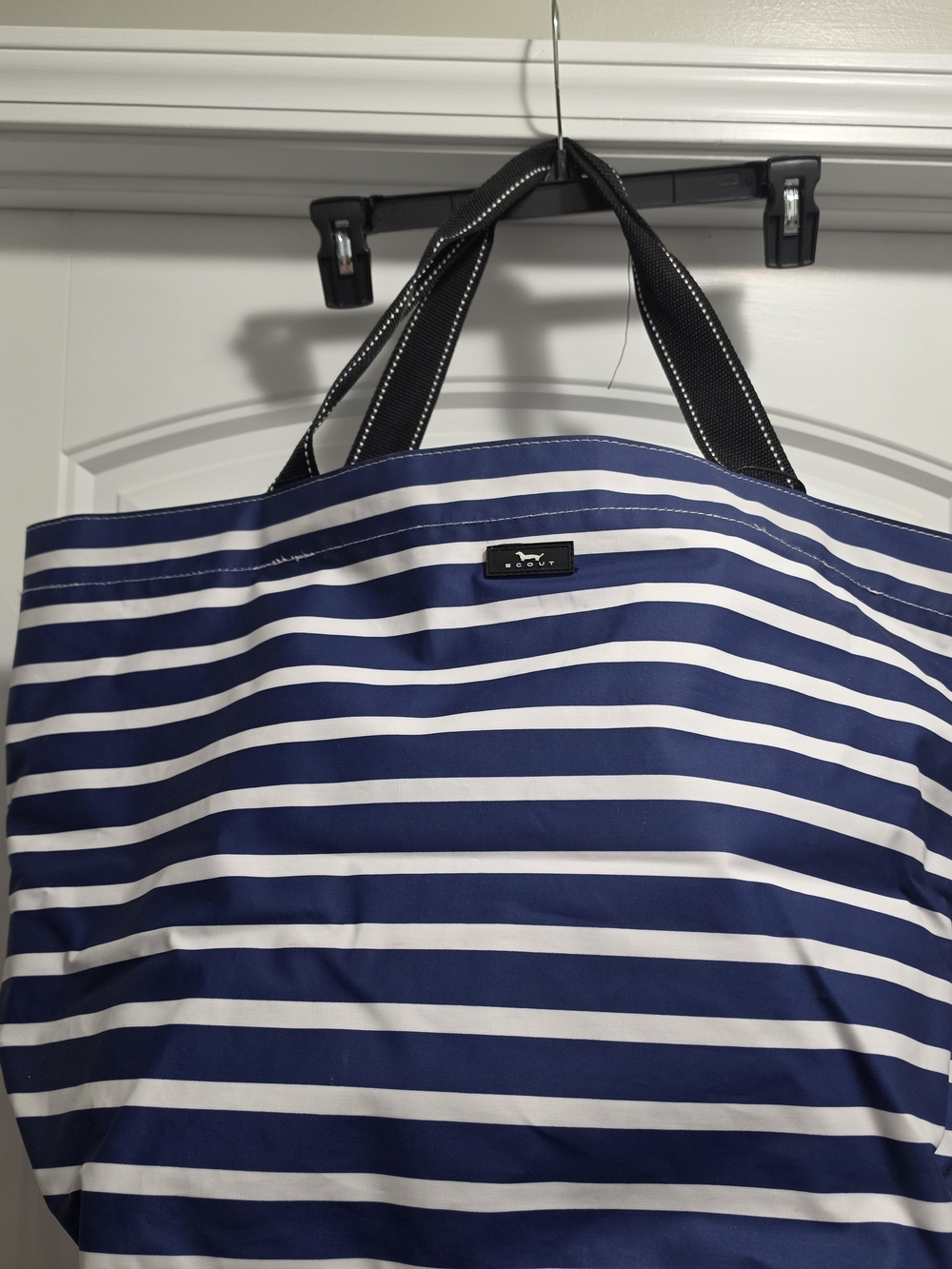 Scout Navy and White Striped Tote with Black Handles